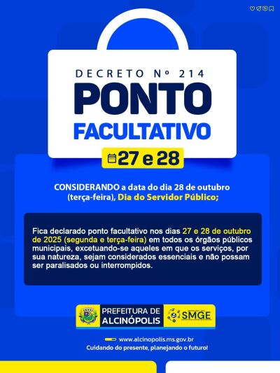 Imagem da notícia Prefeito Weliton Guimarães decreta ponto facultativo nos dias 27 e 28 e ressalta dedicação dos servidores de Alcinópolis